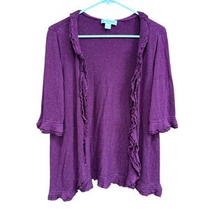 Christopher & Banks Purple Ruffle Cardigan Sparkle Detail‎ Womens L